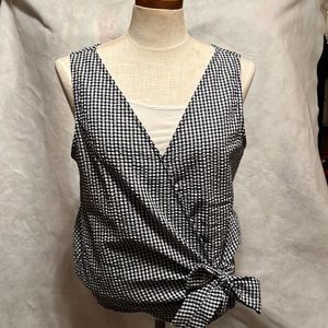 Seersucker, blue and white checked crossover shirt